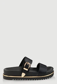 Womens Low Platform Buckle Slide Sandals,