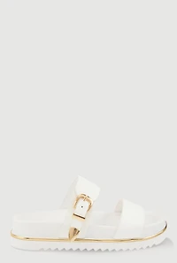 Womens Low Platform Buckle Slide Sandals, White, Size 10