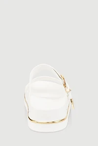 Womens Low Platform Buckle Slide Sandals, White, Size 10