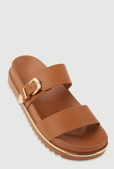 Womens Low Platform Buckle Slide Sandals, Brown, Size 9
