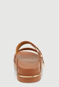 Womens Low Platform Buckle Slide Sandals, Brown, Size 9