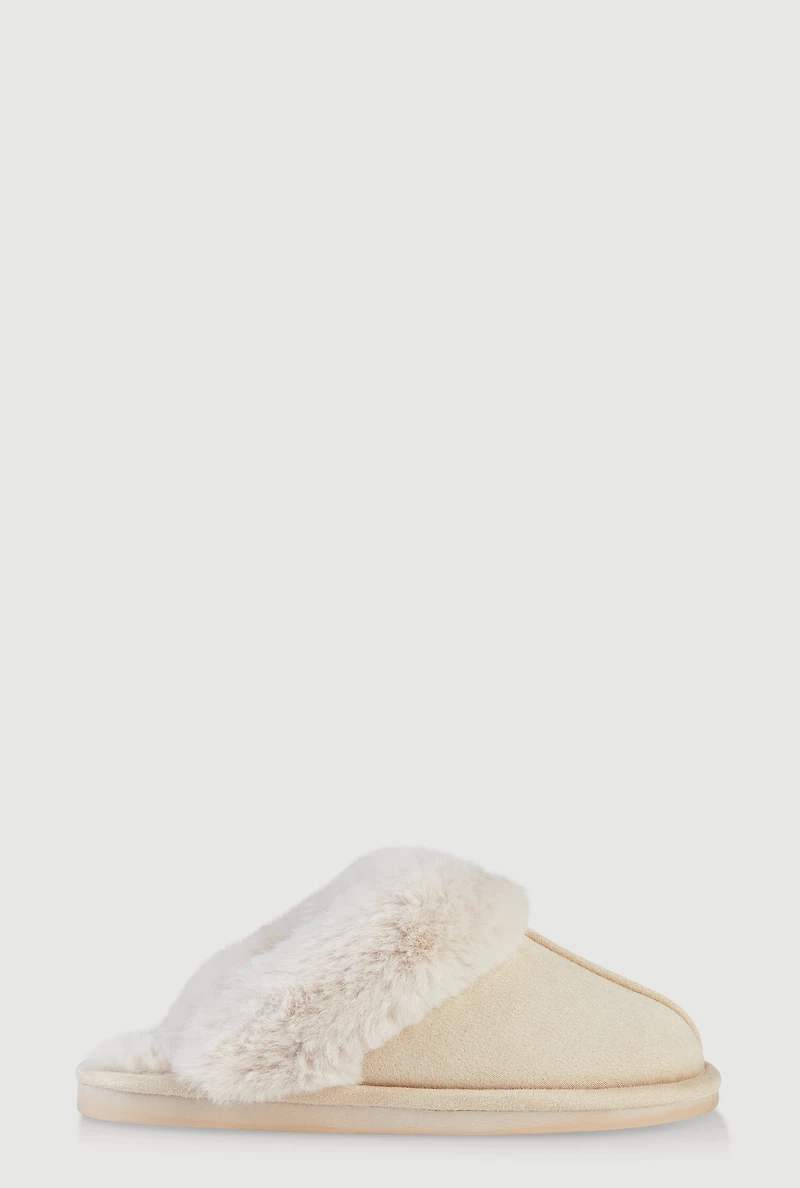 Womens Faux Fur Lined Slippers, Beige,