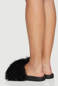 Womens Faux Fur Open Toe Slide Sandals,