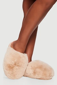 Womens Fuzzy Round Toe Slippers, Beige,