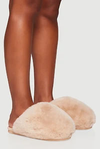 Womens Fuzzy Round Toe Slippers, Beige,