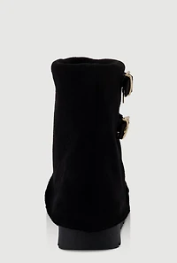 Faux Suede Platform Ankle Boots with Buckles and Zip Detail