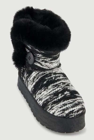 Womens Faux Fur Lined Button Loop Platform Booties, Multi,