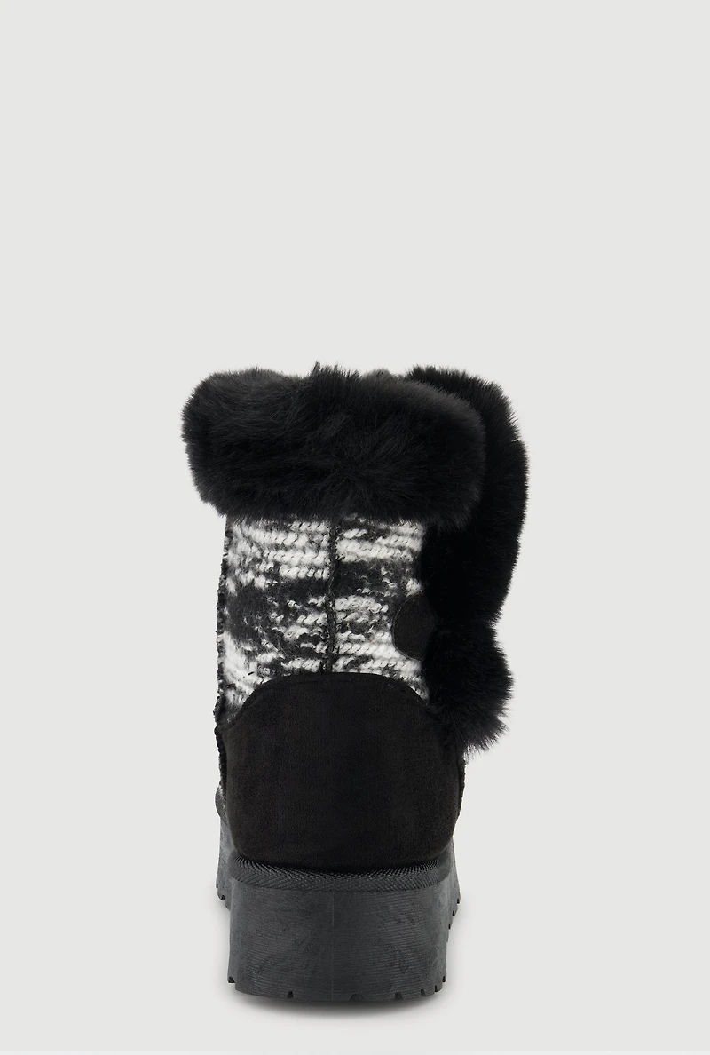Womens Faux Fur Lined Button Loop Platform Booties,