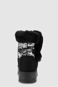 Womens Faux Fur Lined Button Loop Platform Booties,