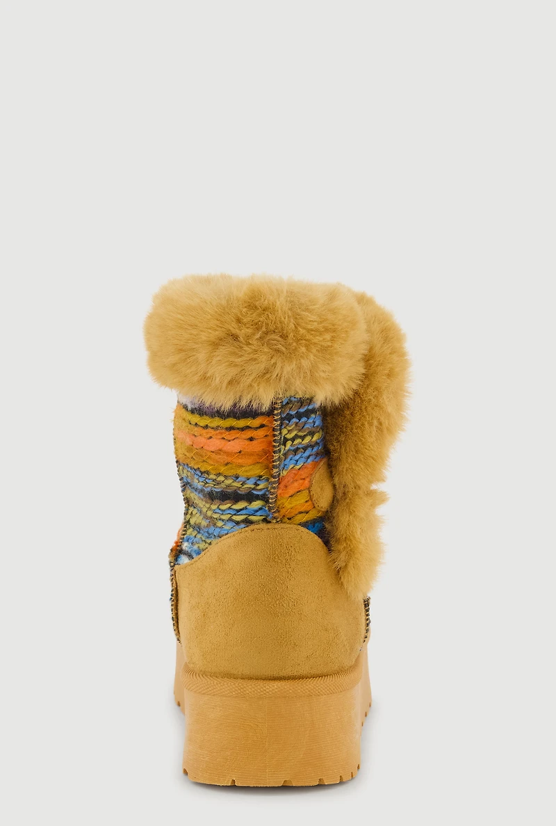 Womens Faux Fur Lined Button Loop Platform Booties, Multi,