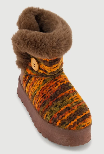 Faux Fur Lined Button Loop Platform Booties