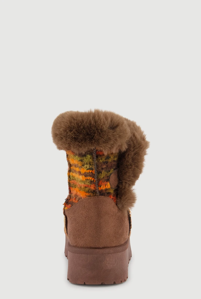 Faux Fur Lined Button Loop Platform Booties