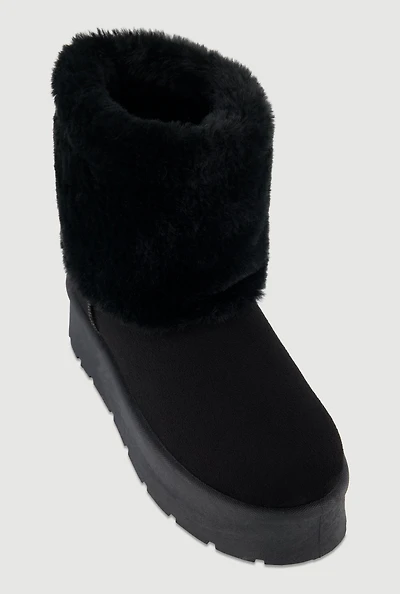 Womens Faux Fur Cuff Platform Booties,
