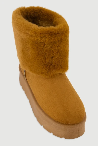 Womens Faux Fur Cuff Platform Booties,