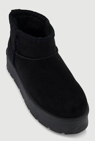 Womens Trendy Faux Fur Lined Suede Crochet Detail Platform Booties,