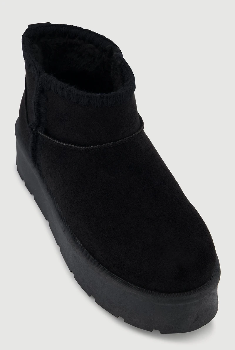 Womens Trendy Faux Fur Lined Suede Crochet Detail Platform Booties, 11