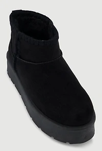 Womens Trendy Faux Fur Lined Suede Crochet Detail Platform Booties, 11