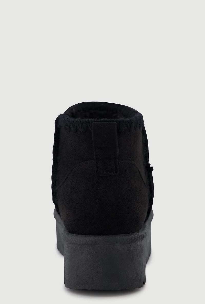 Womens Trendy Faux Fur Lined Suede Crochet Detail Platform Booties, 11