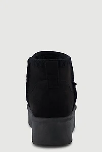 Womens Trendy Faux Fur Lined Suede Crochet Detail Platform Booties, 11