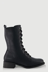 Womens Trendy Faux Leather Side Zip Lace Up Combat Boots, Black,