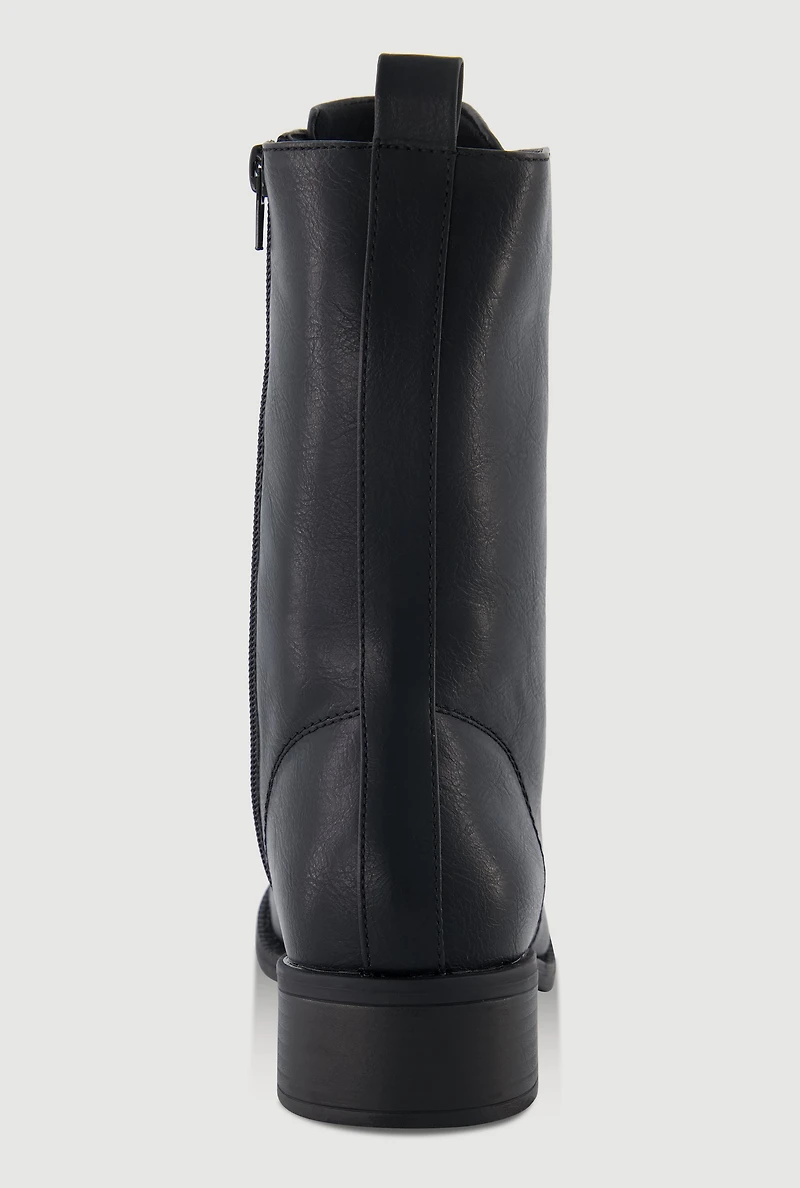 Womens Trendy Faux Leather Side Zip Lace Up Combat Boots, Black,