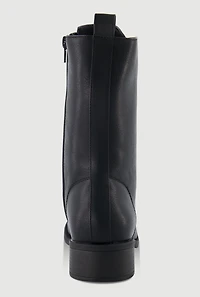 Womens Trendy Faux Leather Side Zip Lace Up Combat Boots, Black,