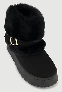 Faux Fur Booties with Metallic Buckle