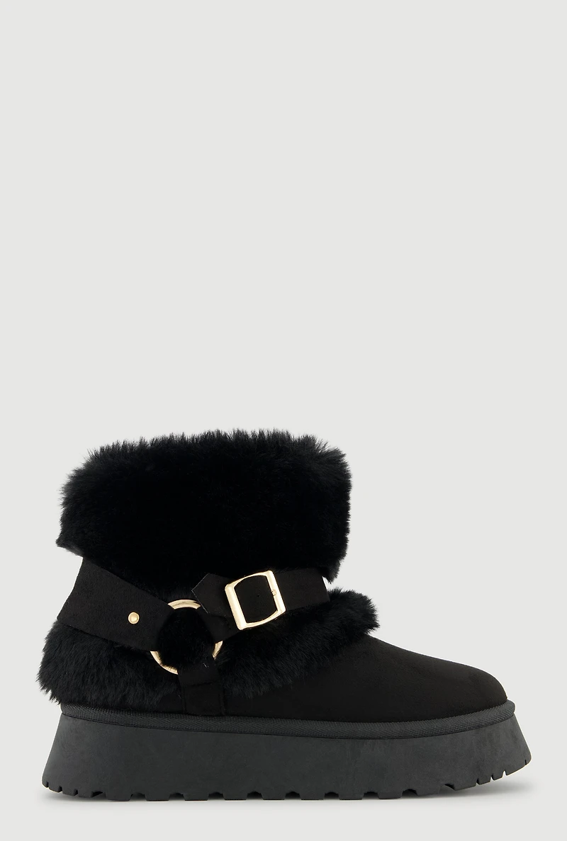 Faux Fur Booties with Metallic Buckle