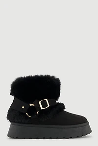 Faux Fur Booties with Metallic Buckle