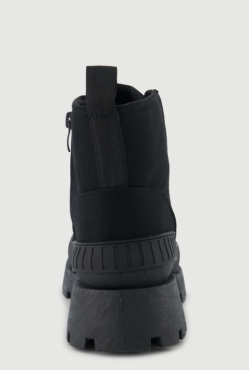 Womens Cap Toe Lace Up Side Zip Combat Boots, Black, Size 8