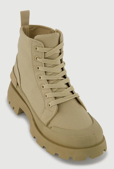 Womens Cap Toe Lace Up Side Zip Combat Boots, Beige, Size 8.5