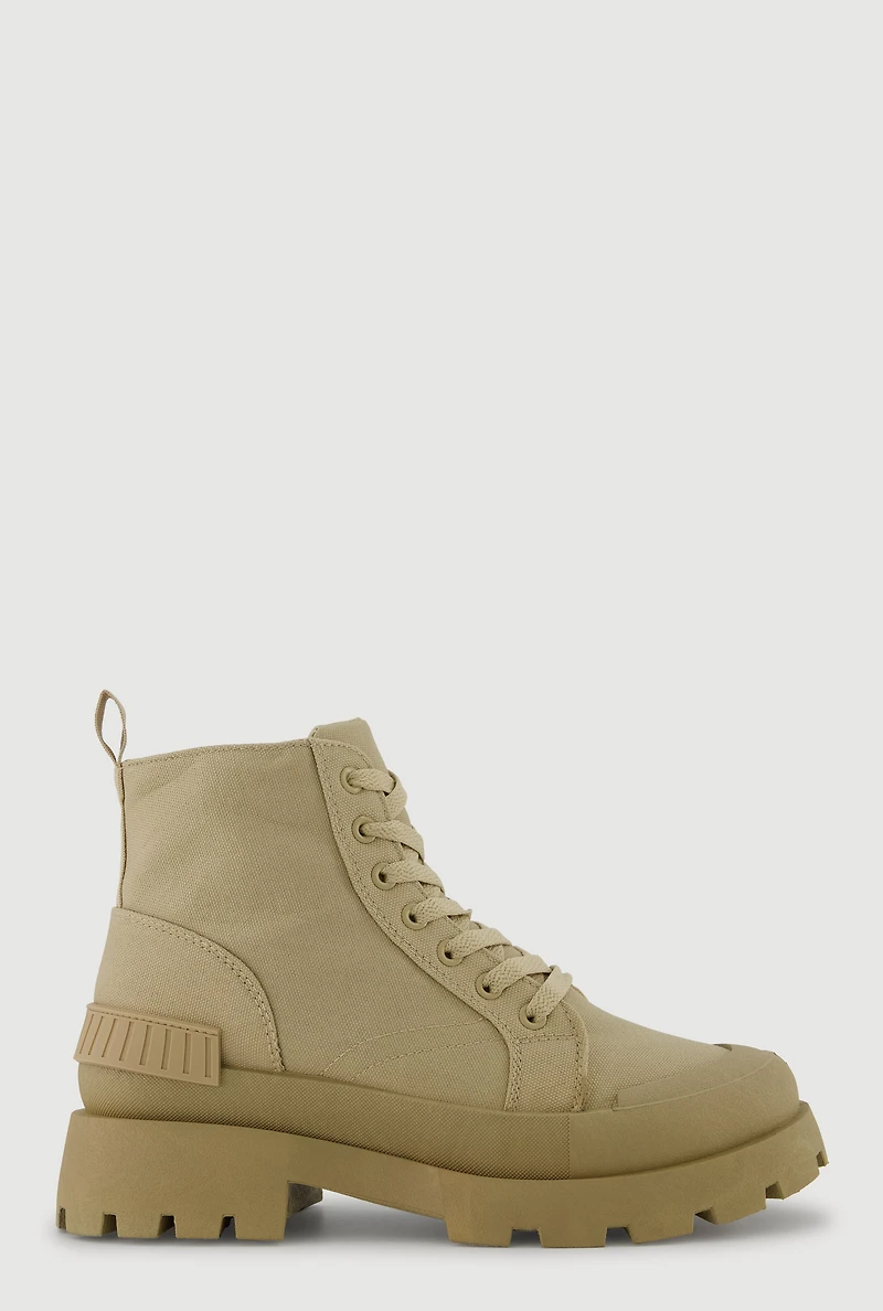 Womens Cap Toe Lace Up Side Zip Combat Boots, Beige, Size 8.5