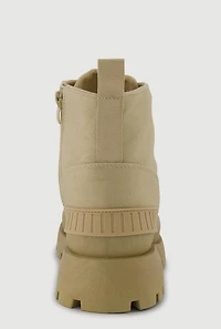 Womens Cap Toe Lace Up Side Zip Combat Boots, Beige, Size 8.5