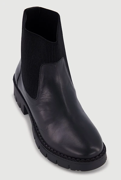 Genuine Leather Block Heel Chelsea Boots