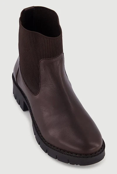 Genuine Leather Block Heel Chelsea Boots