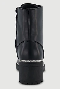 Rhinestone Trim Lace Up Chunky Heel Combat Boots