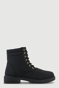 Womens Lace Up Block Heel Combat Boots,