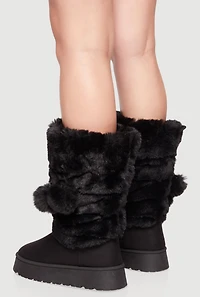 Faux Fur Platform Boots with Pom Poms