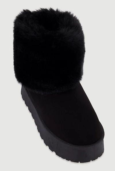 Womens Platform Booties with Faux Fur Cuff,