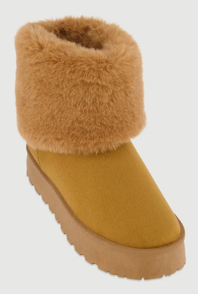 Platform Booties with Faux Fur Cuff