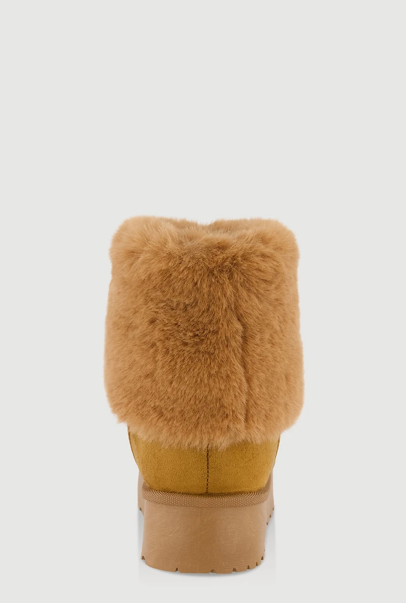 Platform Booties with Faux Fur Cuff