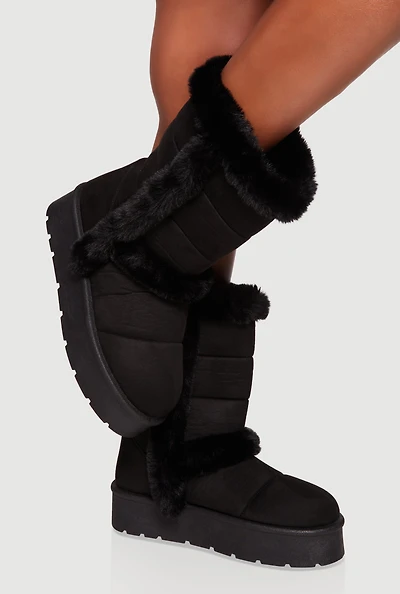 Faux Fur Lined Suede Platform Boots