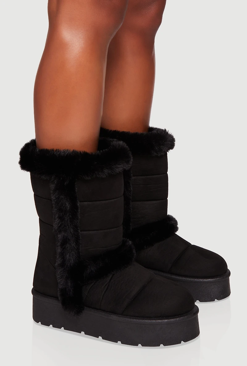 Faux Fur Lined Suede Platform Boots