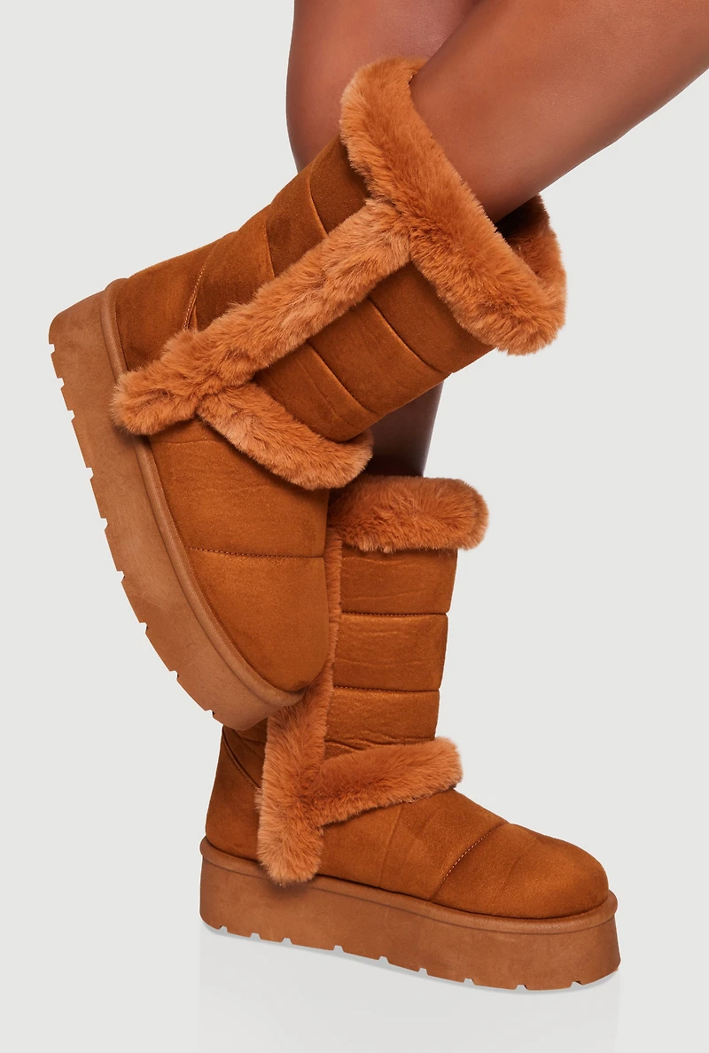 Faux Fur Lined Suede Platform Boots