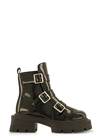 Lug Sole Triple Buckle Combat Boots
