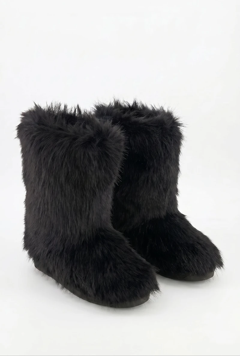 Faux Fur Round Toe Booties