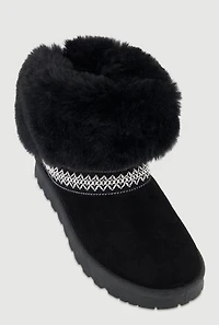 Embroidered Detail Faux Fur Cuff Ankle Boots