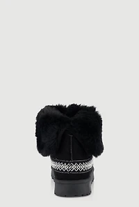 Embroidered Detail Faux Fur Cuff Ankle Boots