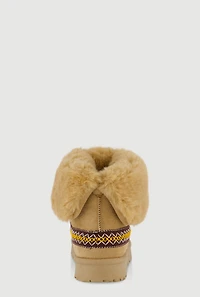 Womens Embroidered Detail Faux Fur Cuff Ankle Boots,