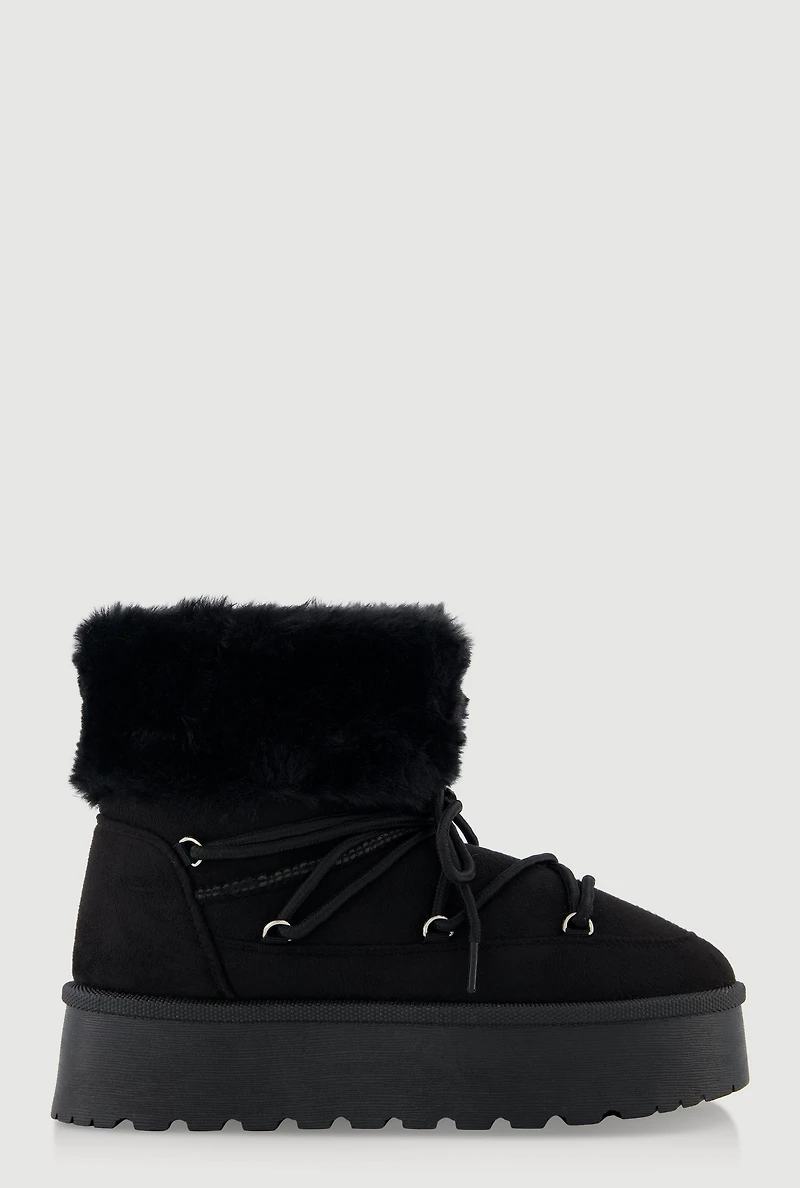 Womens Trendy Faux Suede Platform Booties with Fur Lining,